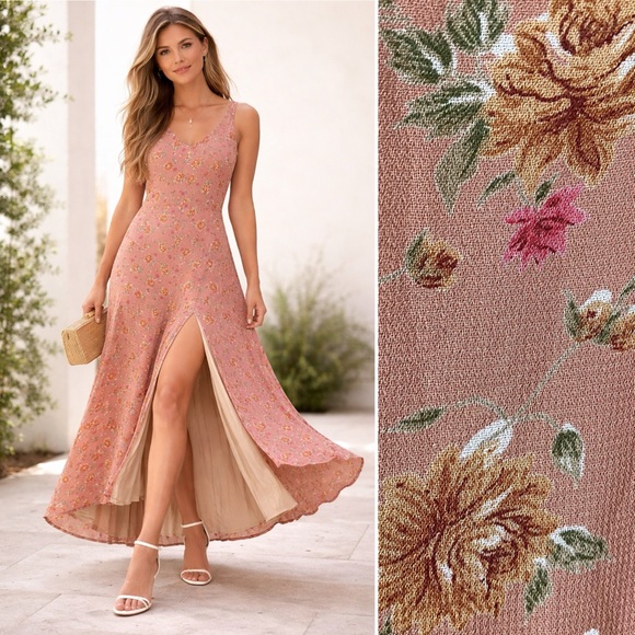 Anthropologie Dresses & Skirts - LINE & DOT Anthropologie Ditsy Floral Maxi Dress L High Slit Wedding Event Boho